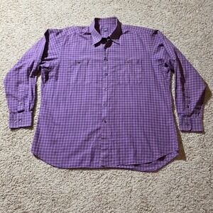 Ike Behar Shirt Mens XL Purple Plaid Long Sleeve Button Up Cotton Pocket Classic